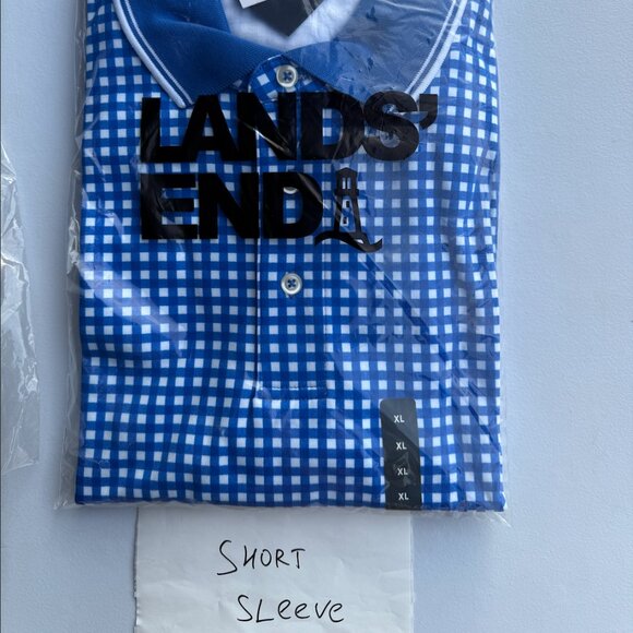 Lands' End Men's XL Polo Shirt Jacquard 100% Supima Royal Cobalt Checkers 481717 - Picture 1 of 5